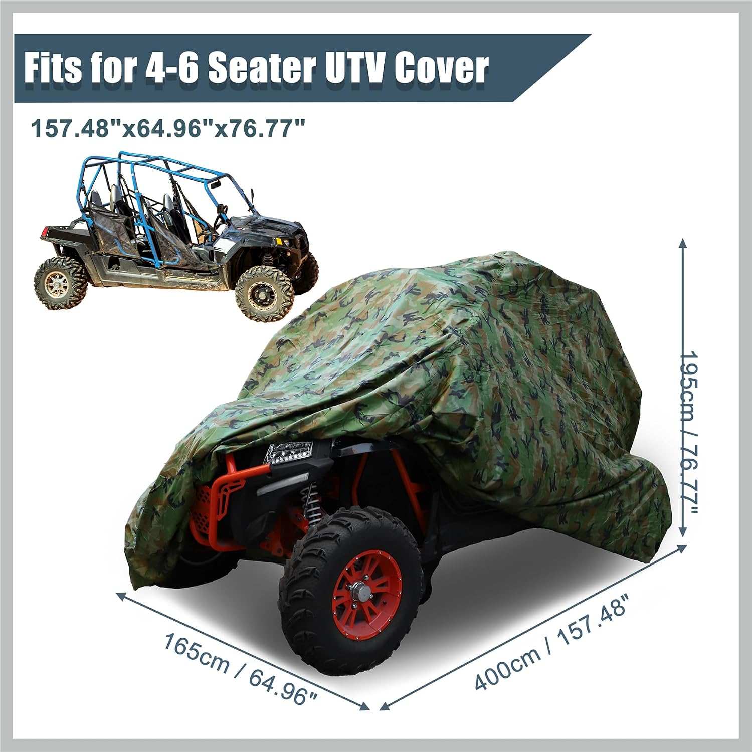 UTV Covers Side by Side Rain Cover Waterproof 210D Oxford Cloth for Polaris for Ranger Crew 900 XP1000 4-6 Seats 157.48"x64.96"x76.77" (400 165 195 Cm) Replacement Car Parts
