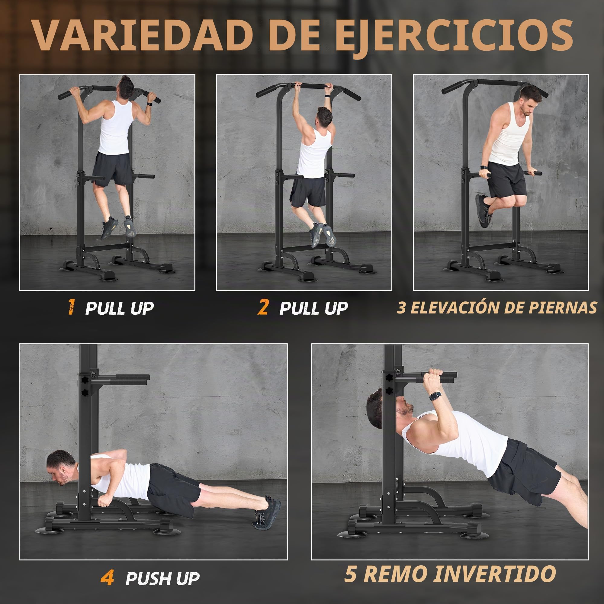 Barra dominadas,Pull up bar,Power Tower,Estacion dominadas,Estación de fitness multifunción,fitness y abdominales,Altura Ajustable,Capacidad de carga 330LB