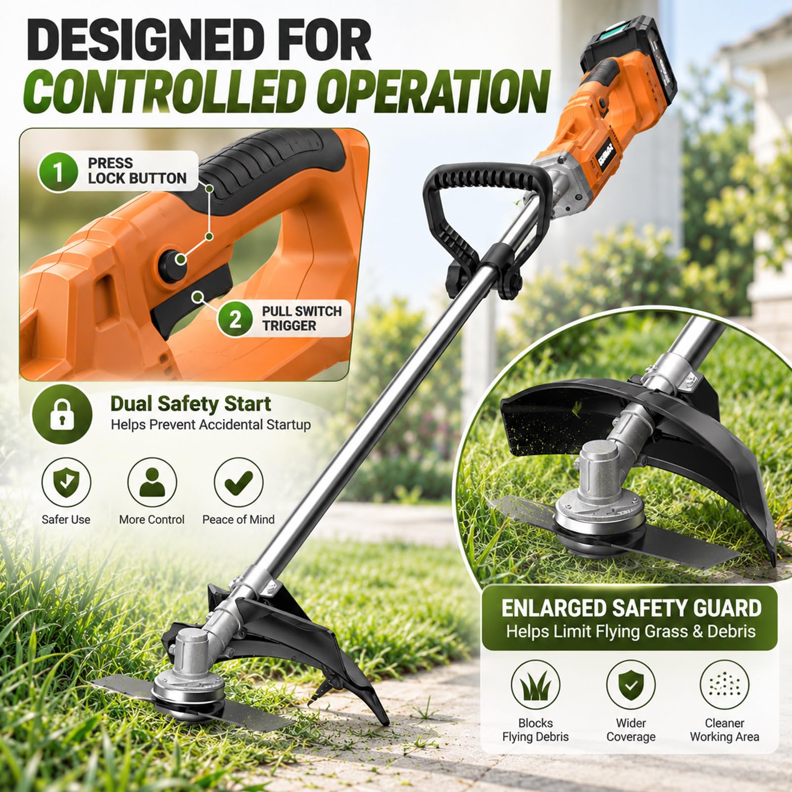 21V Decespugliatore a Batteria con 1100W Motore Brushless
