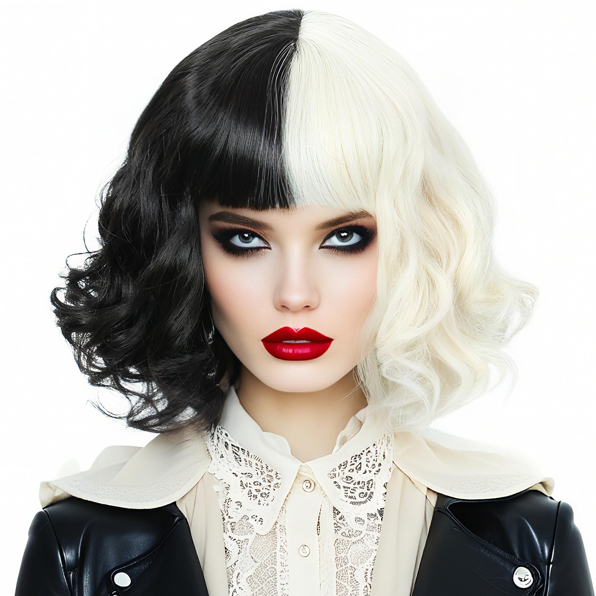 Half Light Blonde and Black Wig Halloween Costume Cosplay Wigs for Women