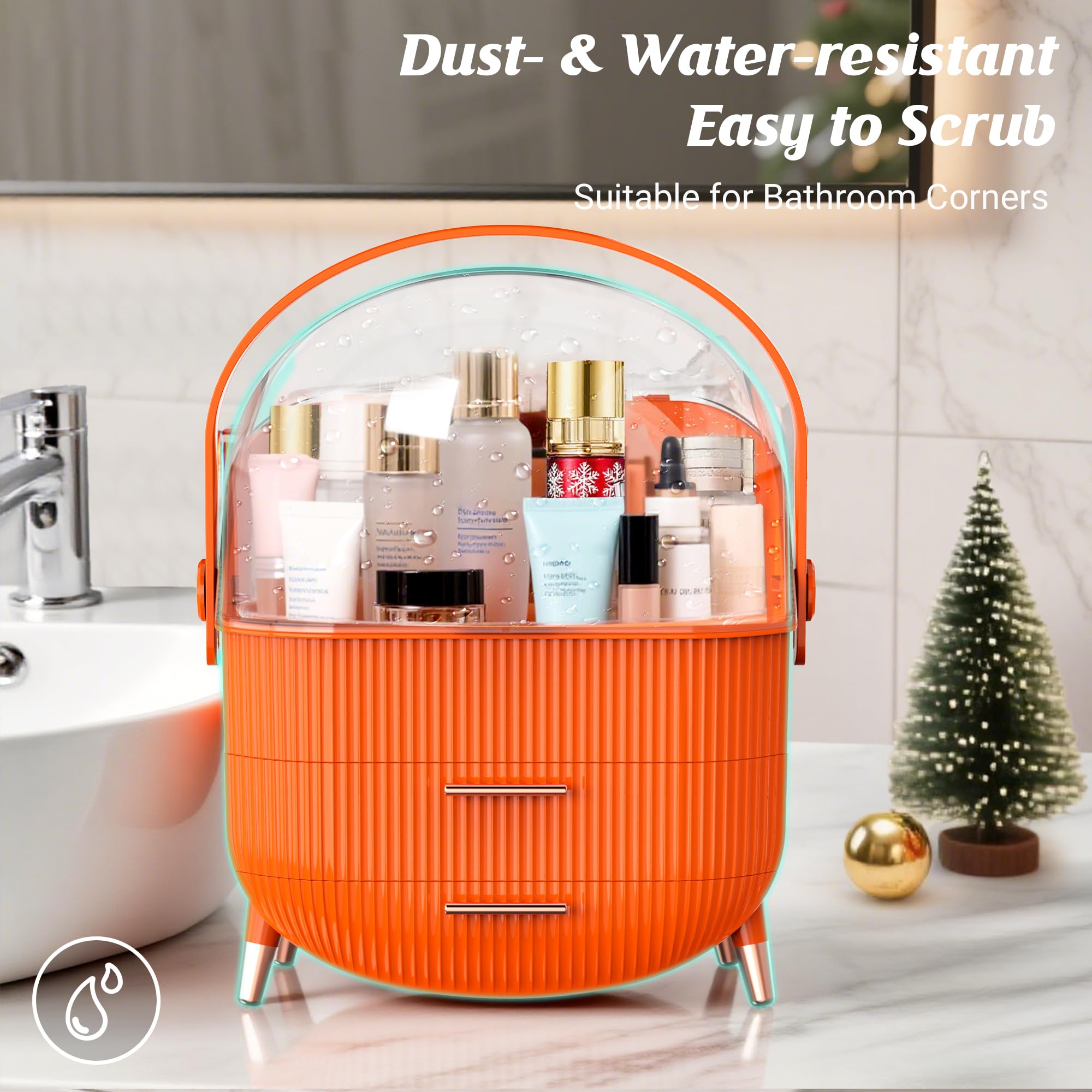 MASSY Egg-Shaped Makeup Storage Box, Portable Vanity Cosmetics Organizer - Orange