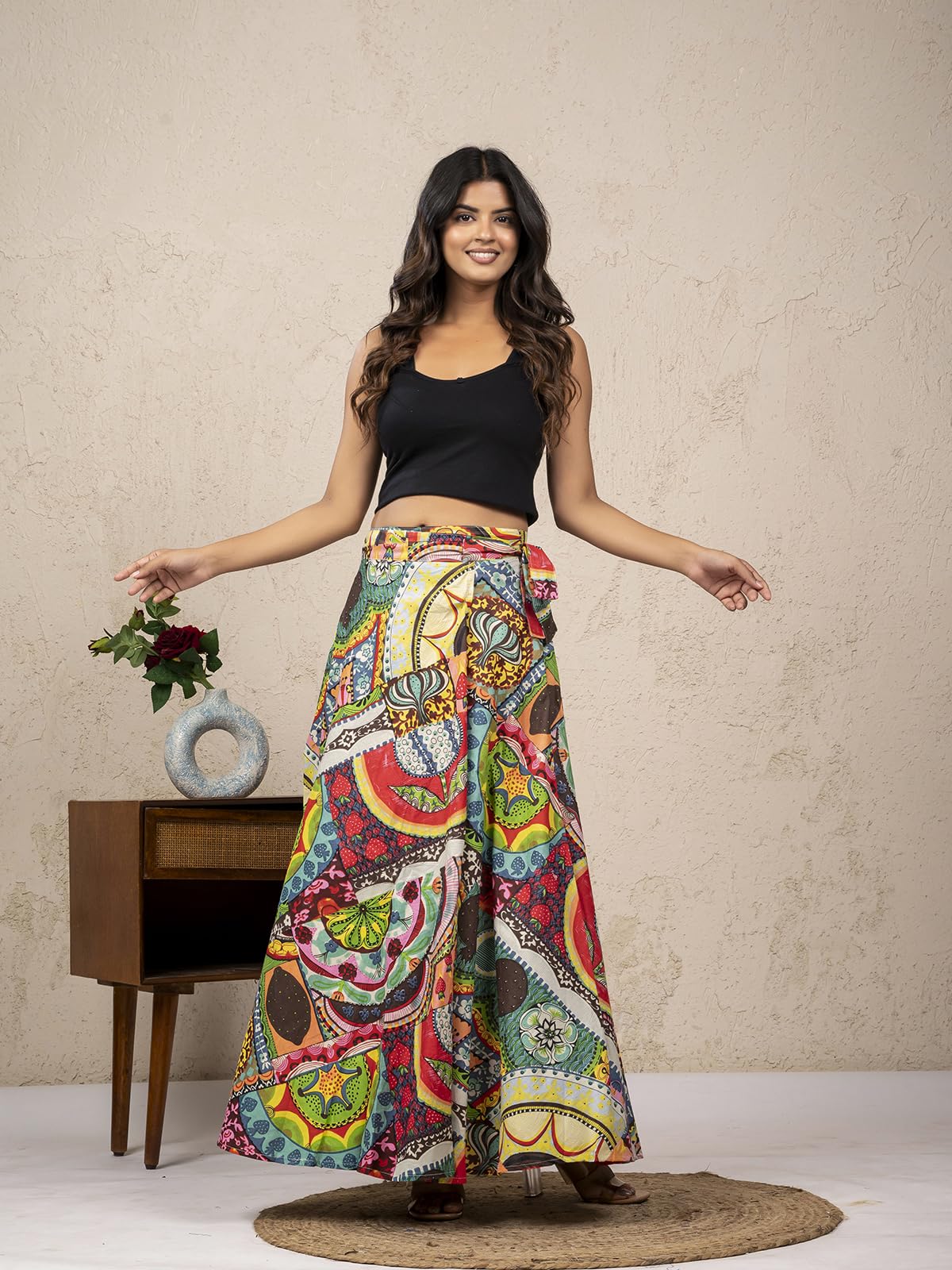 comfy cords Women’s Multicolor Printed Wrap Around Skirt | Block Print Soft Cotton| Flowy A-Line Long Skirt with Adjustable Tie-Up Waist | Casual, Beach & Vacation Wear.-picture-47