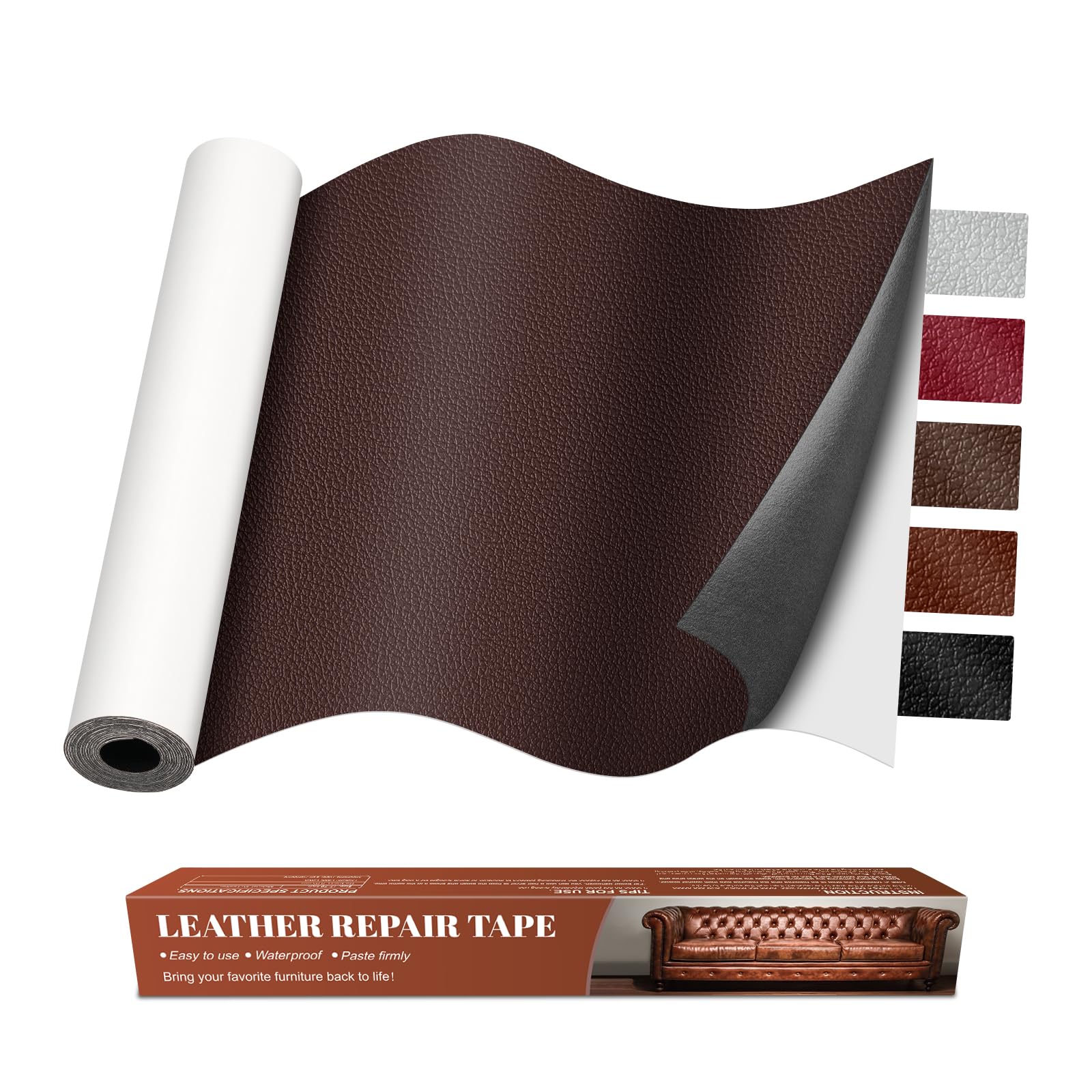 XFCA Leather Repair Patches for Furniture 17x79 inch Large Multicolor Self-Adhesive Leather Repair Tape Cuttable DIY Stickers Leather Repair Kit for Leather Sofa, Car Seat, Couches, Chair(Dark Brown)