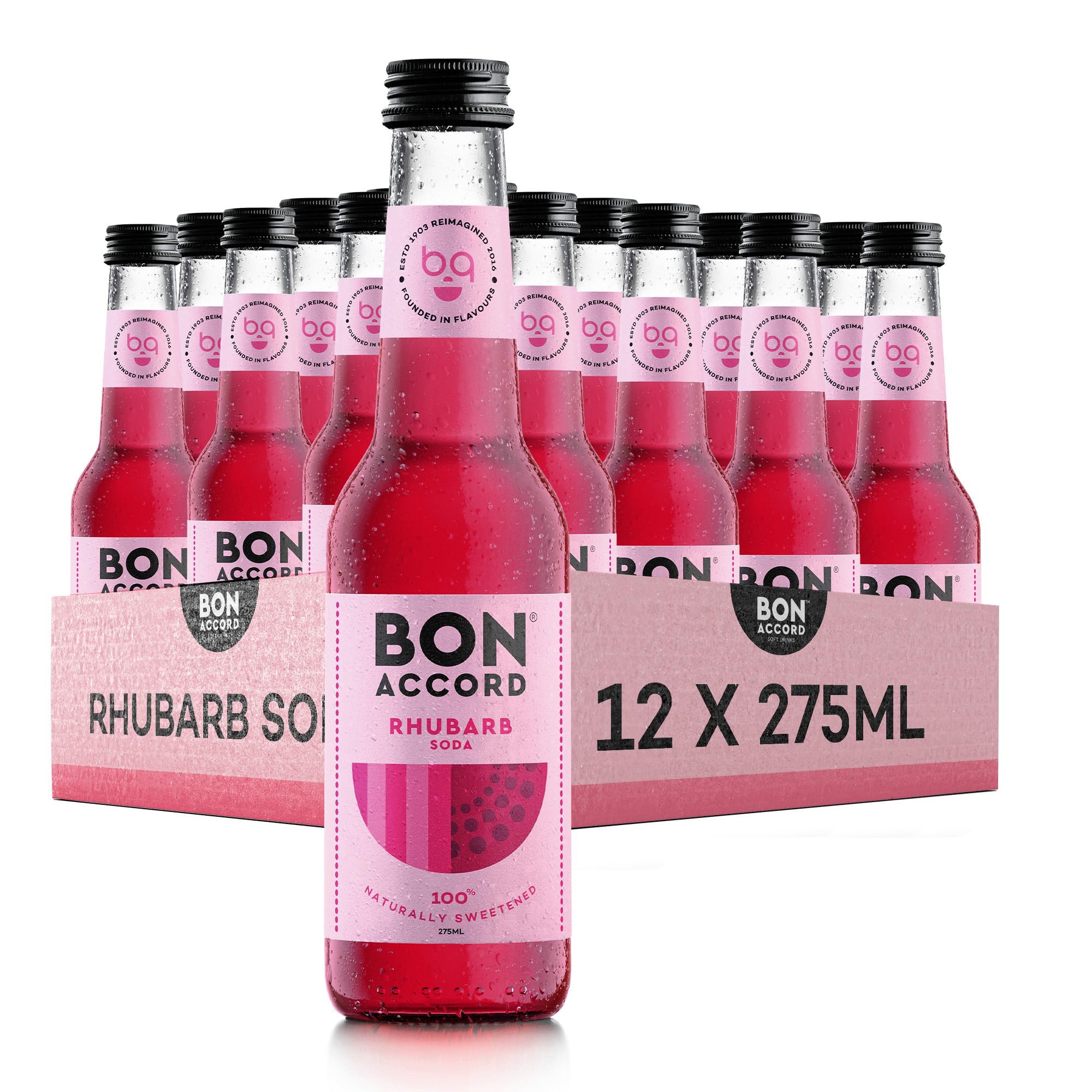 Rhubarb Soda 275ml Pack of 12 From Bon Accord – Plant Based Fizzy Rhubarb Soft Drink with Natural Flavours and No Artificial Sweeteners