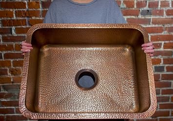 Sinkology Orwell 23-Inch Handcrafted Copper Undermount Kitchen Sink - Single Bowl Deep Sink with Sound Dampening, Complete Kit with Bottom Grid, Dual Drains and CareIQ, Fits 26-Inch Cabinet