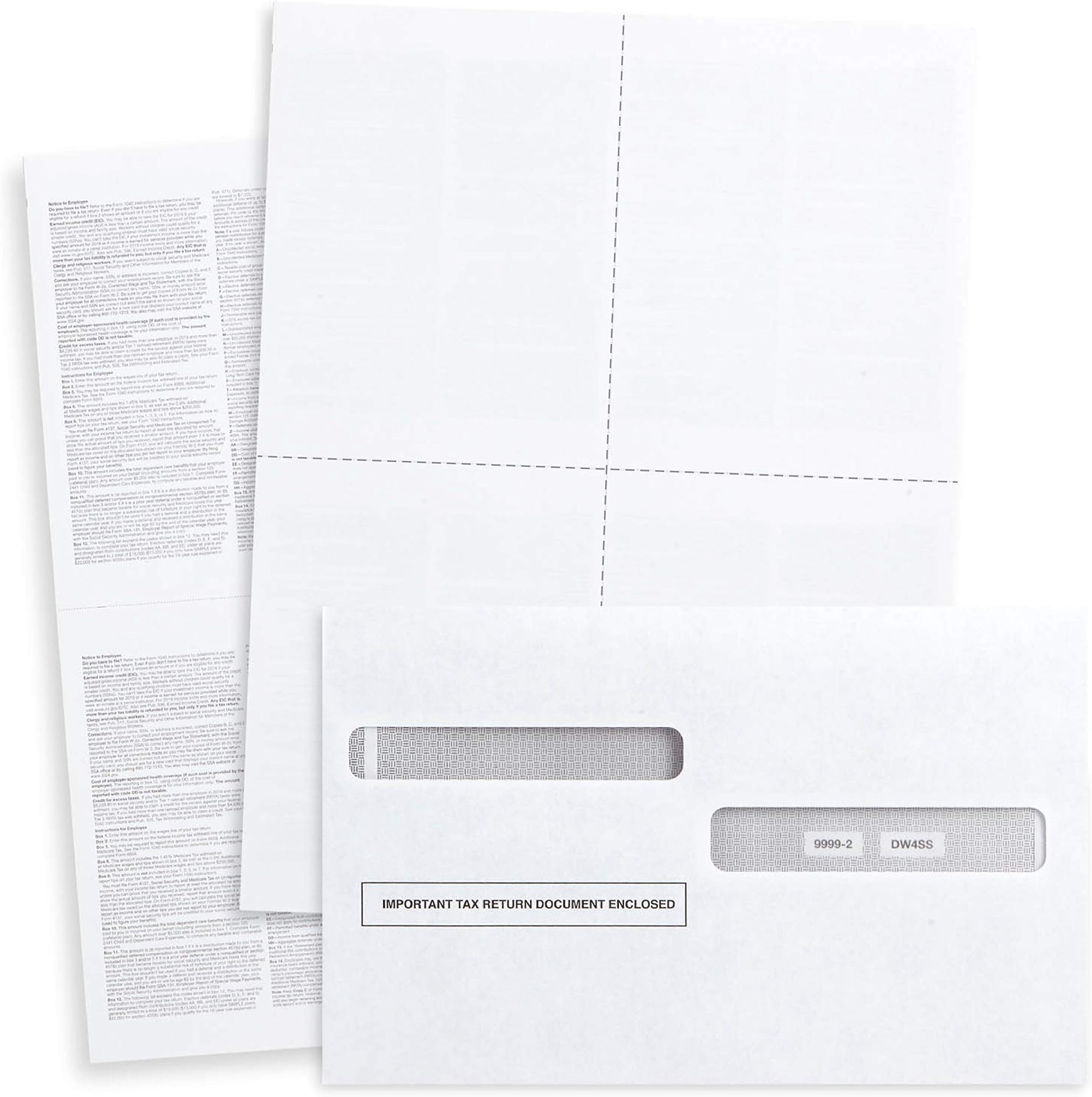 Blank 2021 W2 4 Up Tax Forms, 100 Employee Sets, Compatible with QuickBooks Online, Ideal for E-Filing, Works with Laser or Inkjet Printers, 100 Sheets and 100 Self Seal Envelopes