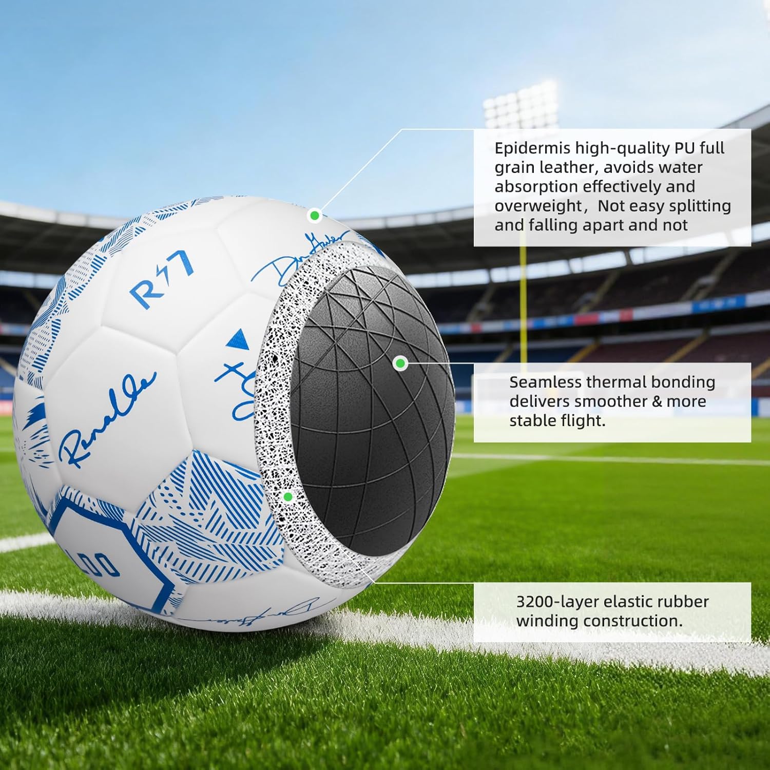 Seamless Soccer Ball Size 4/Size 5 for Adults and Youth, Thermo-Bonded Construction, Waterproof & Leak-Proof, Enhanced Air Retention, Match Ball for Training, Practice and Games