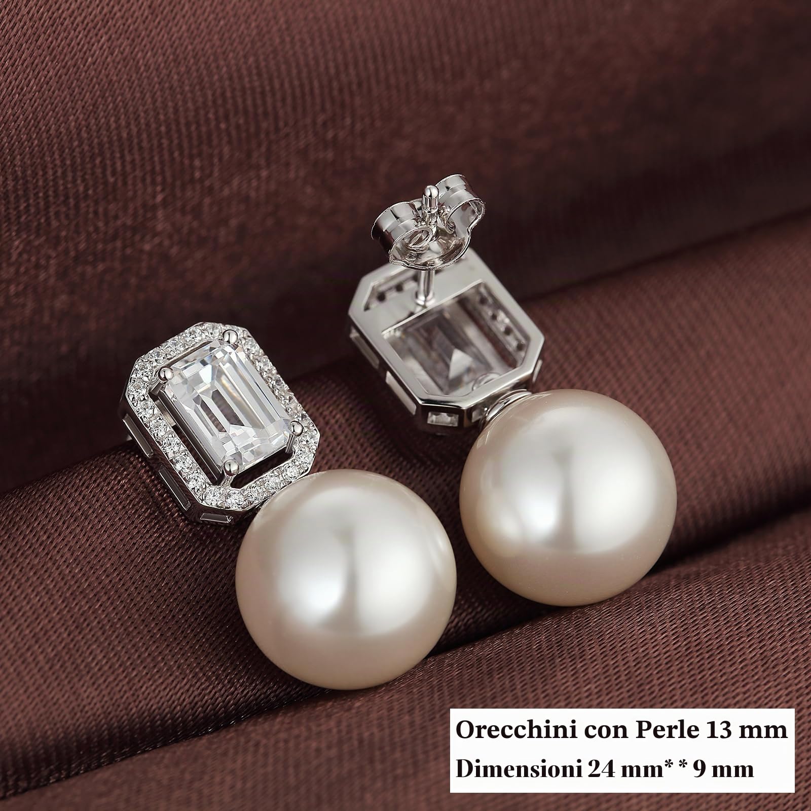 jiamiaoi Orecchini da donna in argento Sterling 925, perla bianca da 12 mm, placcati in oro bianco 18 carati