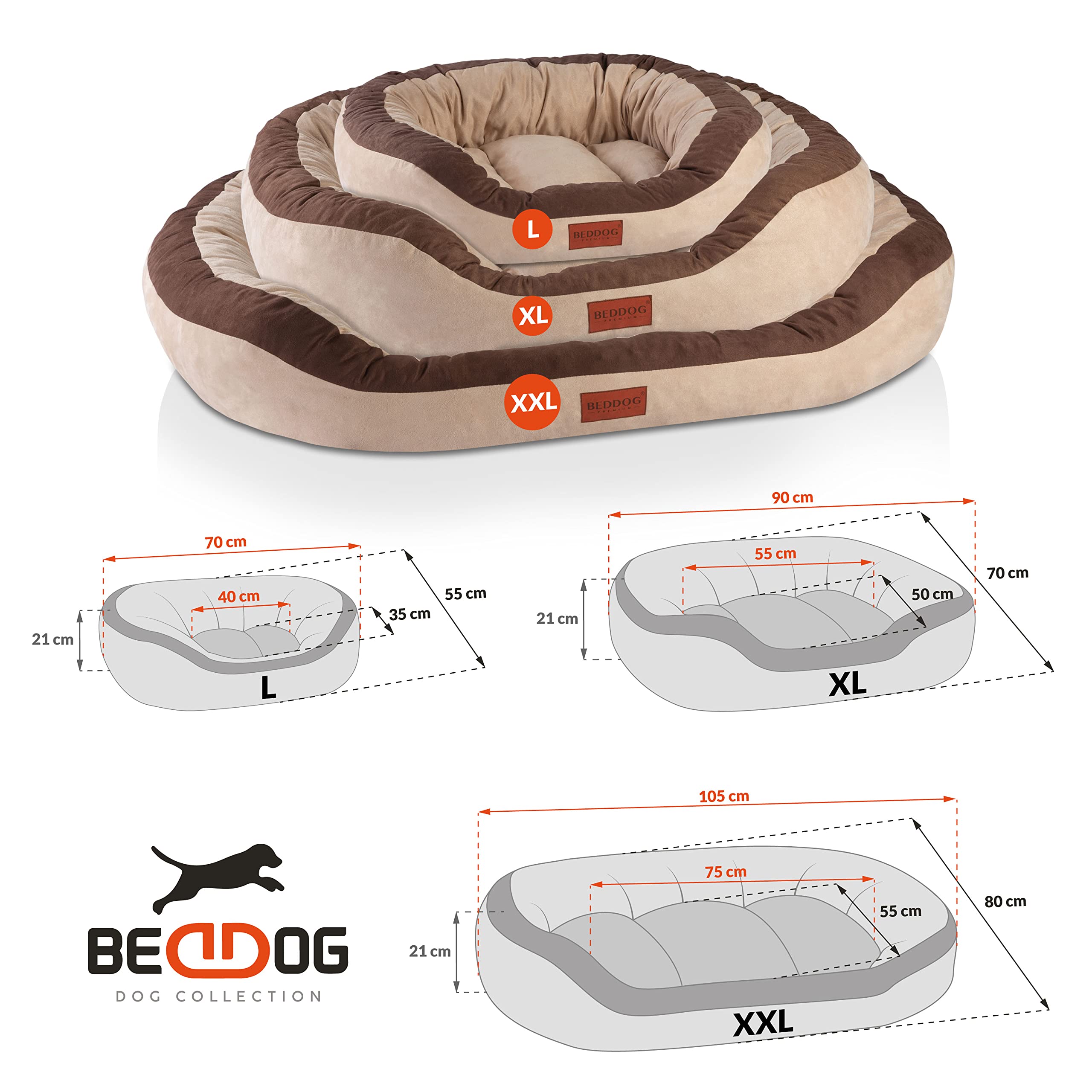 BedDog Letto per Cani PRINS Premium, in Materiale Resistente, Divano per Cani con sponde, Cuscino Ovale per Il Vostro Animale, Divano per Cani - L - Steel-Grey