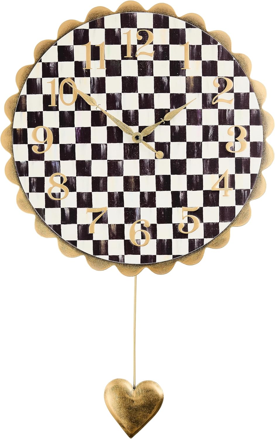 MACKENZIE-CHILDS Heart Pendant Wall Clock, Rustic Home Decor, Black-and-White Courtly Check