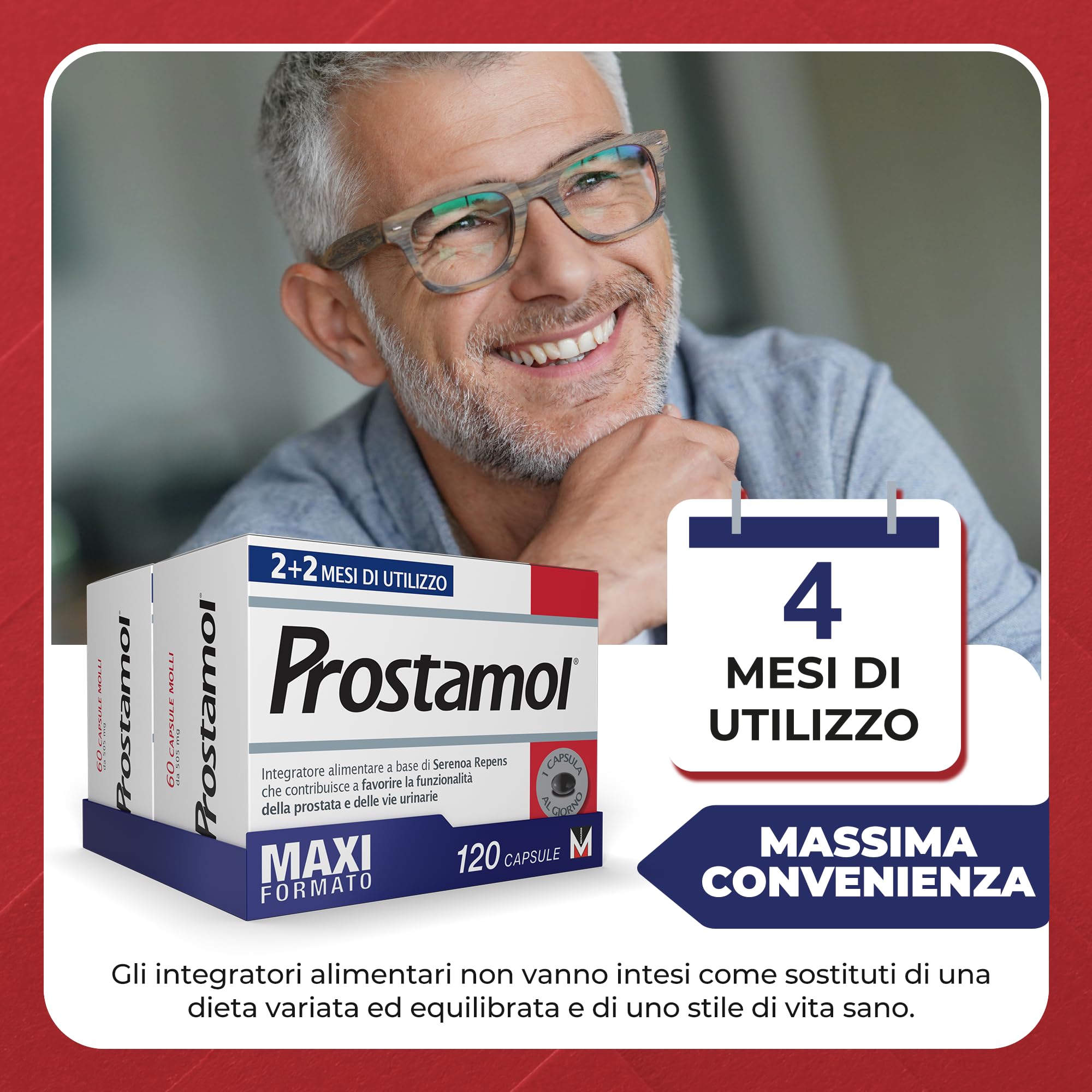 Prostamol 120 Capsule Molli - Integratore Alimentare a base di Serenoa repens (320 mg) per la Funzionalità della Prostata e delle Vie Urinarie. Senza Glutine. Naturalmente privo di lattosio.