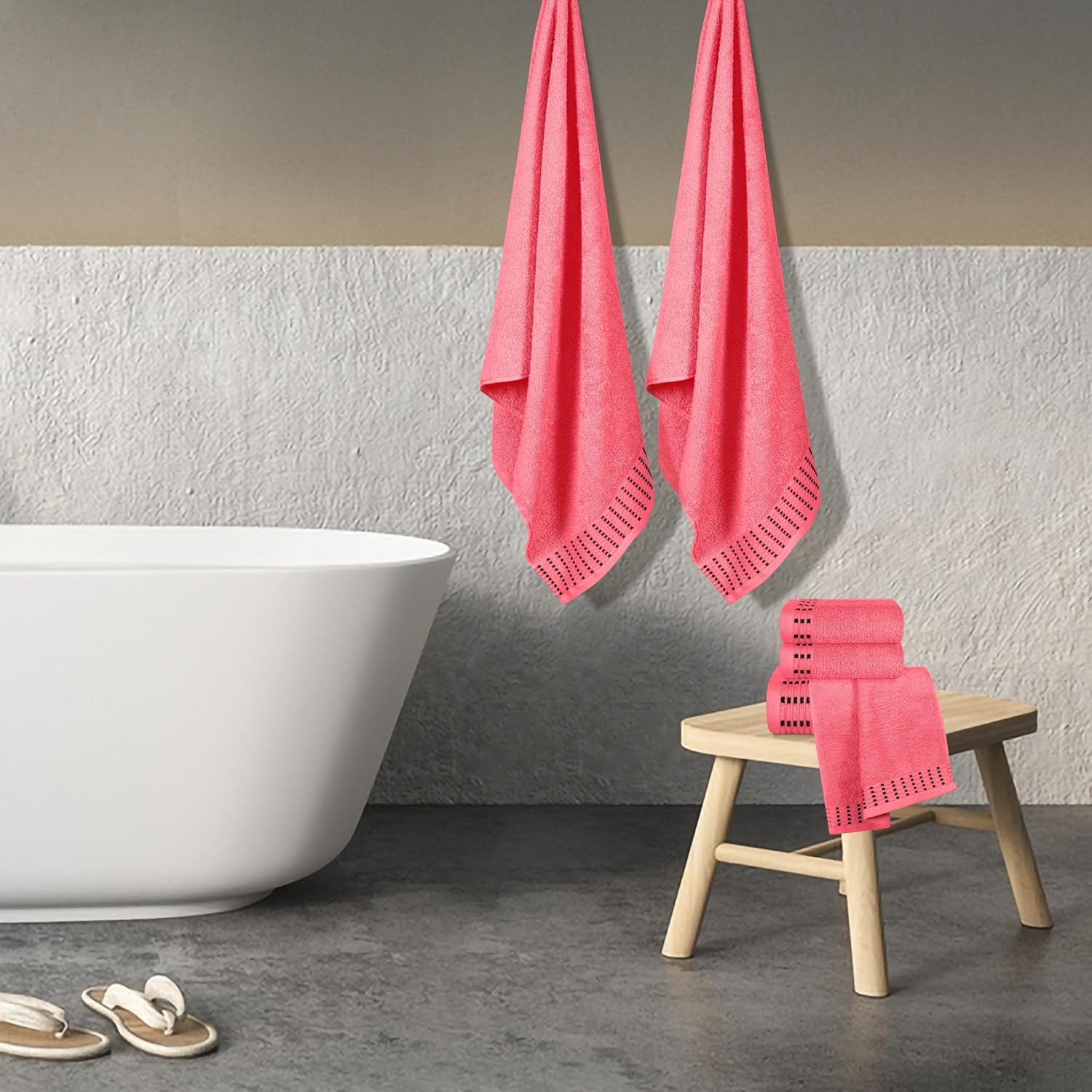 Ultra Soft 6 Pack Cotton Towel Set, Contains 2 Bath Towels 28x55 inch, 2 Hand Towels 16x24 inch & 2 Wash Coths 12x12 inch, Ideal Everyday use, Compact & Lightweight - Coral Orange - Image 4