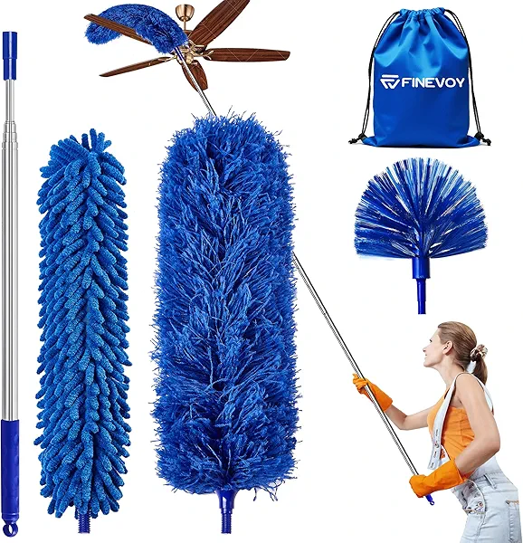 Finevoy Dusters for Cleaning, Duster with Extension Pole 5 in 1 Kit, Cobweb Duster, Long Dusters for High Ceilings, Microfiber Dusters for Ceiling Fan, Blinds and Furniture