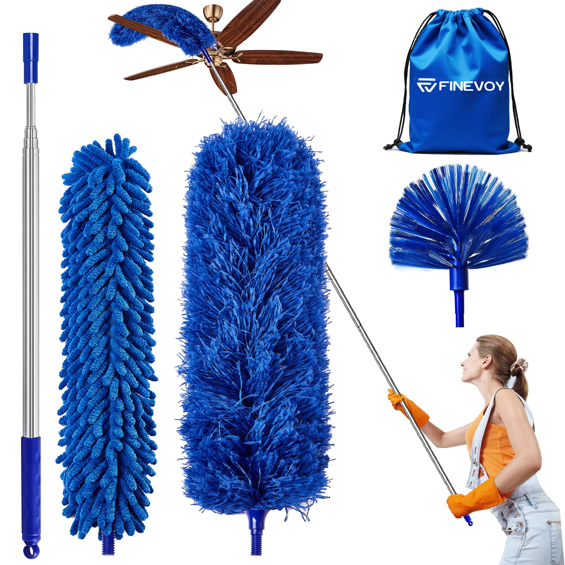 Dusters for Cleaning, Duster with Extension Pole 5 in 1 Kit, Cobweb Duster, Long Dusters for High Ceilings, Microfiber Dusters for Ceiling Fan, Blinds