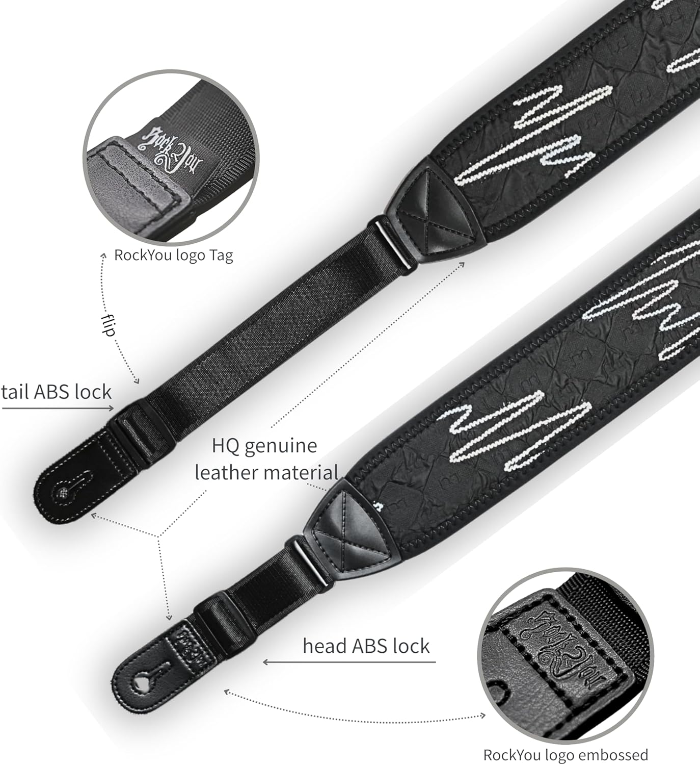 rockyou Zero-Gravity Stretch Guitar Strap - Modern Decompression Belt with Reinforced Leather Ends - Fits All Guitar Sizes (Rainbow Lightning)