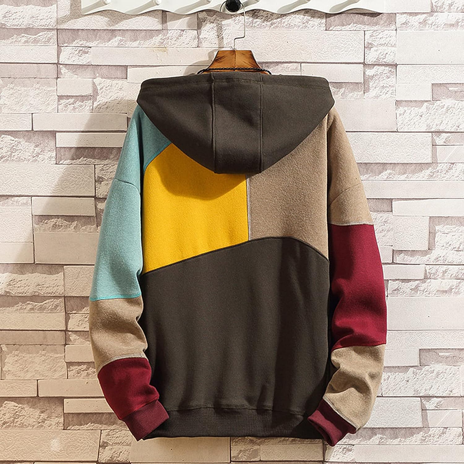 Men's Hoodie Streetwear Hip Hop Hoodies Sweatshirt Contrast Color Long Sleeve Pullover - Image 3