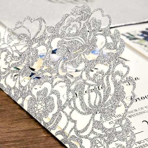 Miniatura 5 de DORIS HOME - 50 invitaciones de boda personalizadas cortadas con láser con sobres y tarjetas de confirmación, invitaciones de aniversario con