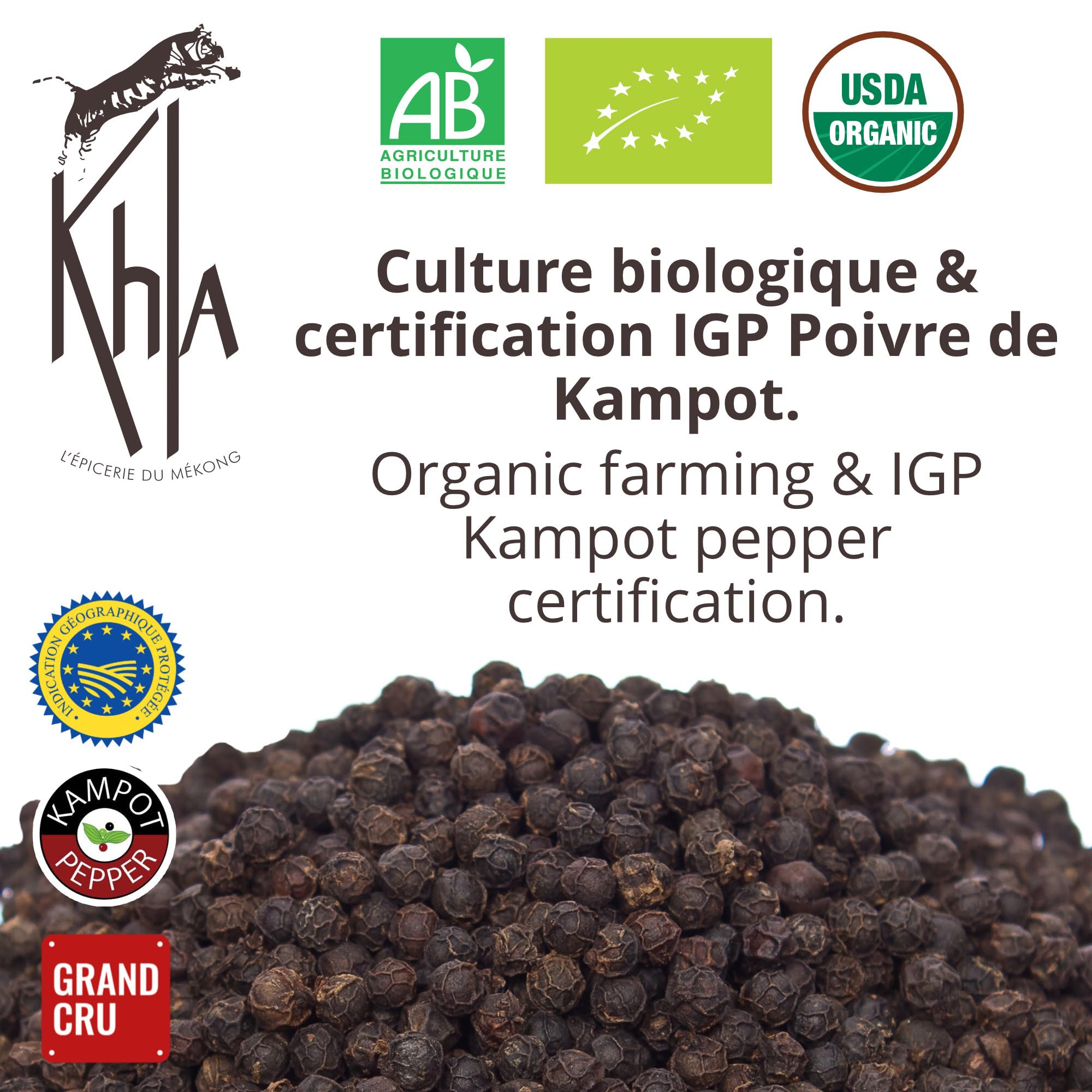 Khla - Poivre Noir de Kampot Certifié Bio 4 kg - Sachet Poivre en Grains Biologique - Grand Cru, Rare & Délicat - Ingrédient Cuisine Épice - Production Limitée - Direct Producteur - Origine Cambodge