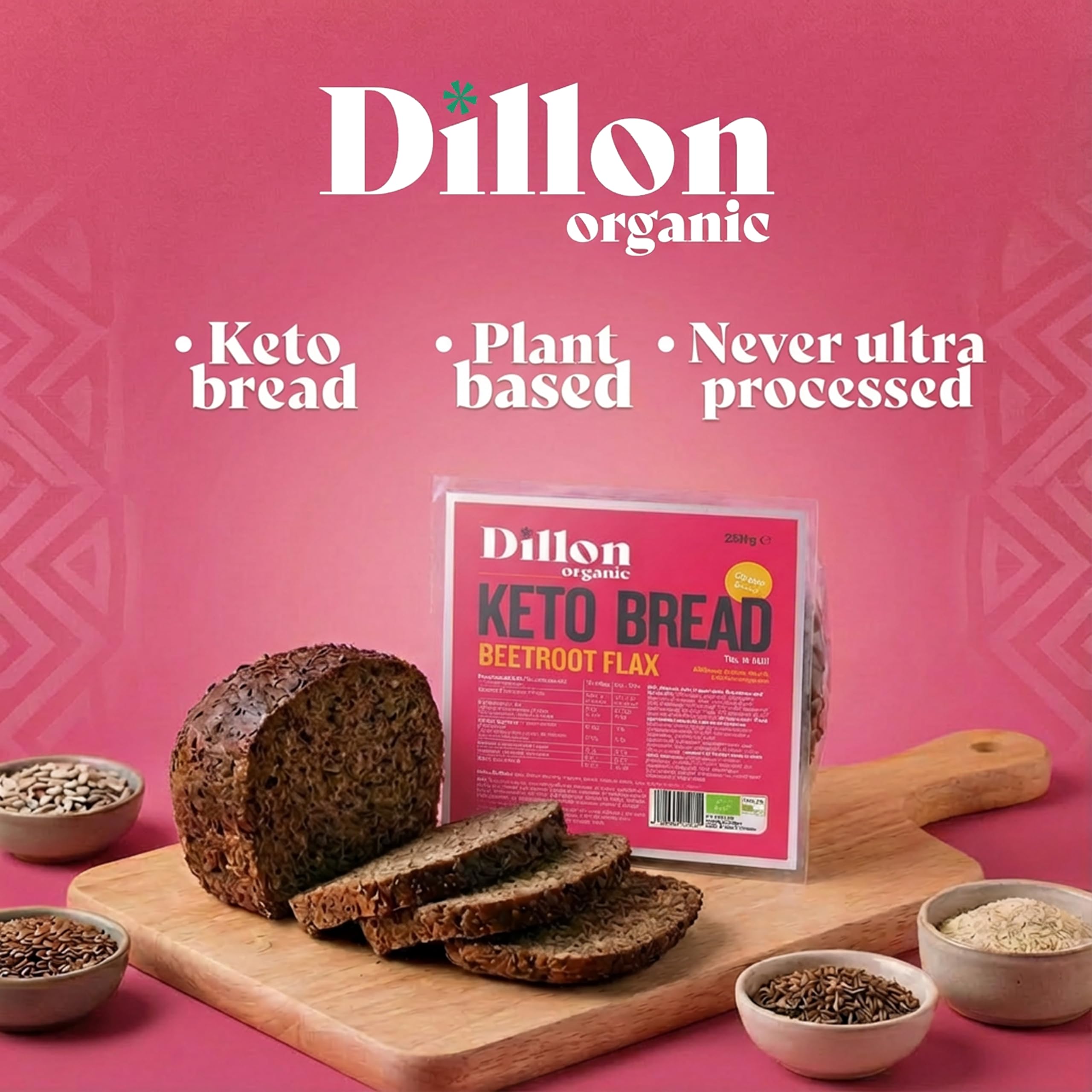 Barbabietola di lino KETO PANE/BIOLOGICO/SENZA GLUTINE/ALTA FIBRA OMEGA 3/RIPIENE/CONFEZIONE DA 6 X250 g (durata della mensola lunga)