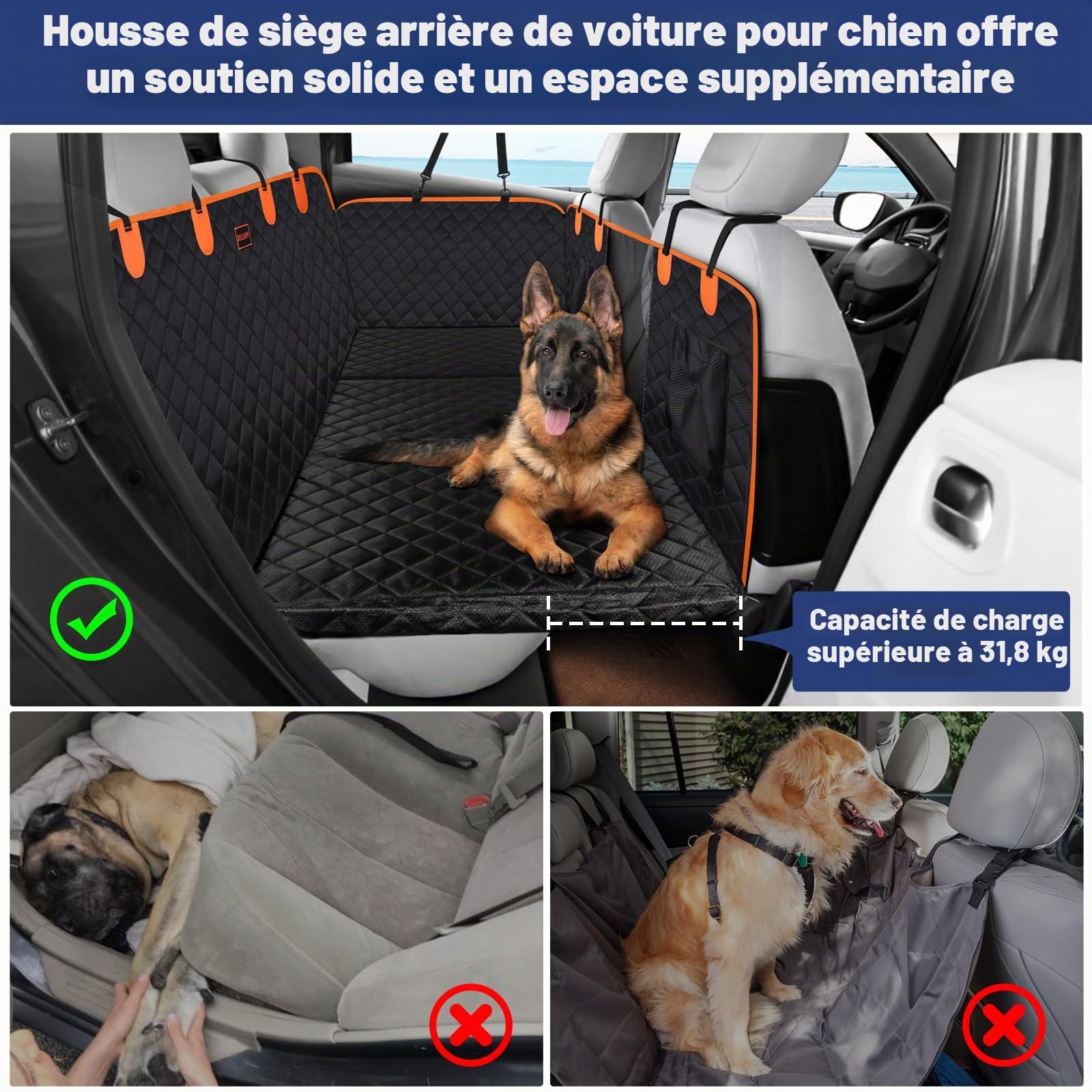JOEJOY Protection Siege Voiture Chien, Extension Housse Protection Voiture Chien Résistant Aux Rayures Imperméable, Fond Rigide, Noir