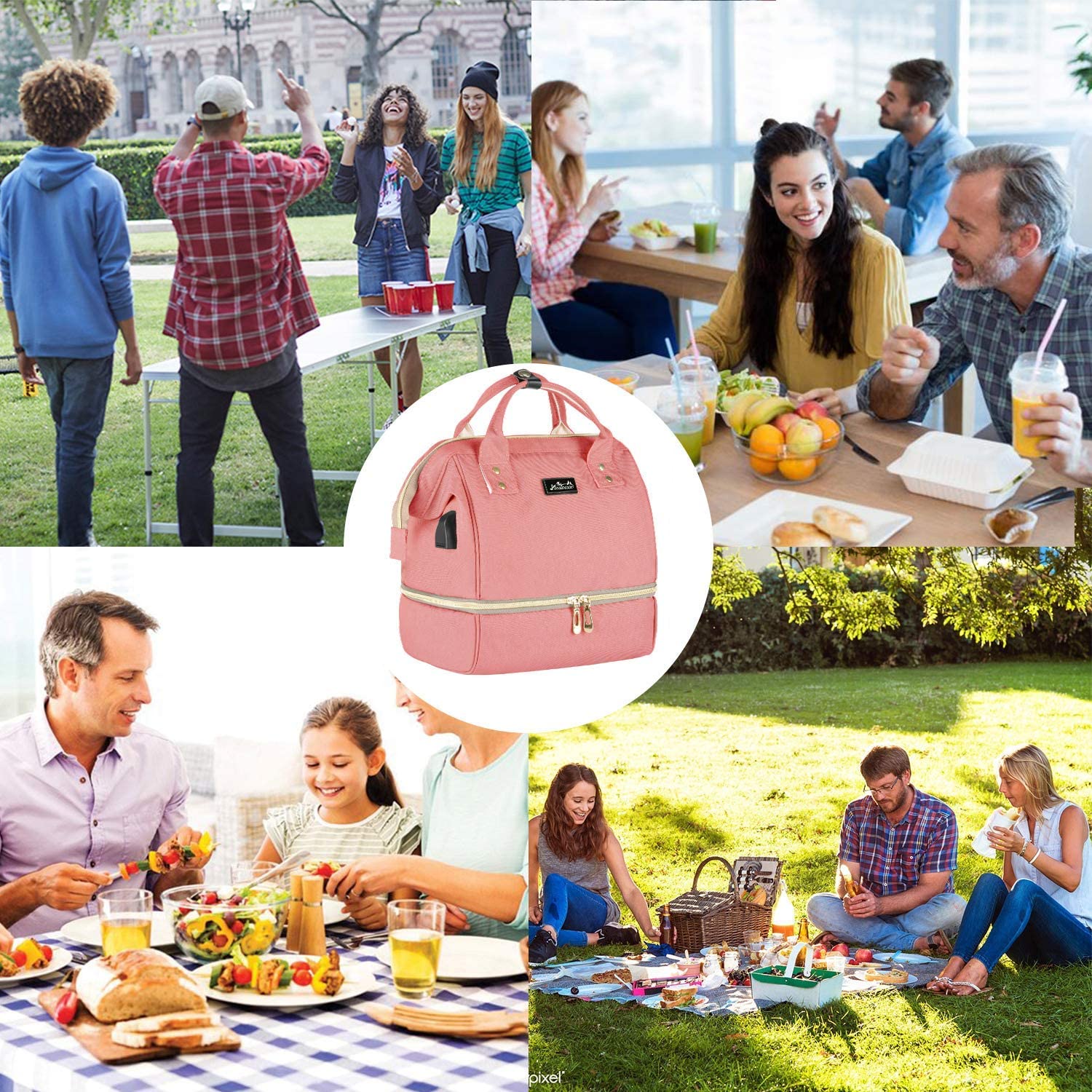 Viedouce Sac à Dos à Langer Isotherme, Sac à Dos Voyage pour Tire-lait, Sac de Repas Isotherme, Petit Sacs de Pique-nique, Imperméable Compact Oxford Sacs à Couche Bebe (Rose,8L)