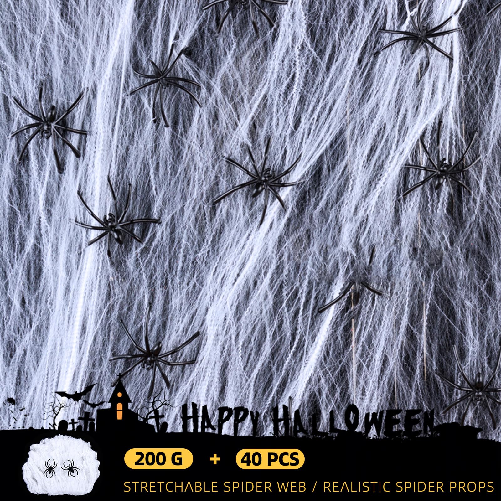 Halloween Dekoration – Spinnennetz Mit 12 Spinnen, Dehnbar, Für Gruselige Deko Innen & Außen, Partyzubehör Für Die Horror-Party