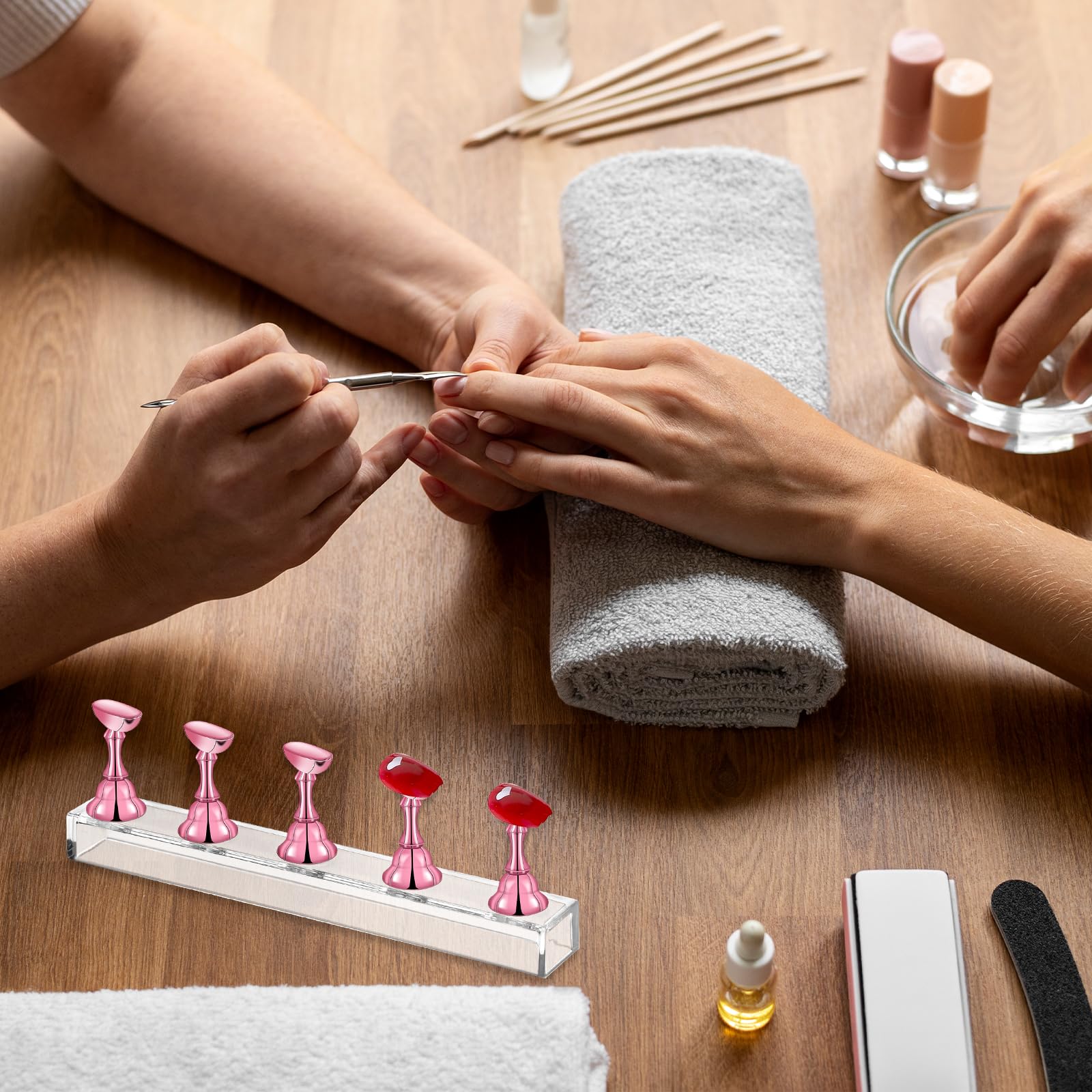 Piriuuo Stojak na Paznokcie Akrylowy, Magnetyczny Uchwyt na Końcówki, Akcesoria do Manicure, Tipsy - Różowe