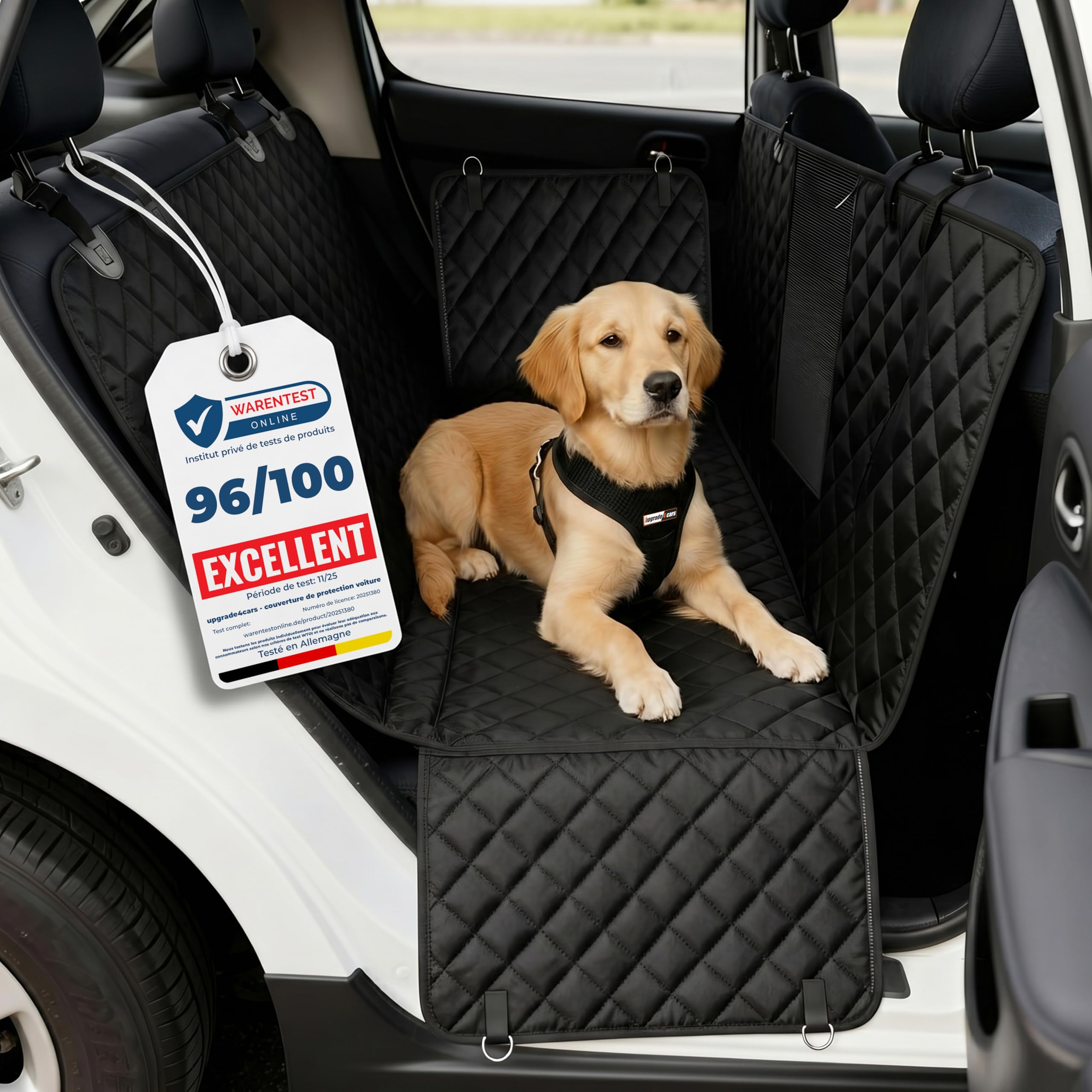 Upgrade4cars Couverture pour chien pour banquette arrière de voiture imperméable et rembourrée | Couverture de protection pour siège arrière de chien | Couverture de siège arrière