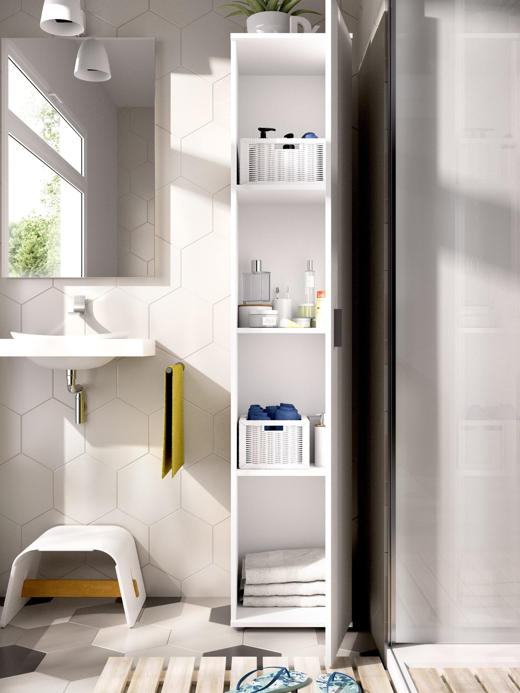 Armadio Multiuso 39x190H cm Adam Bianco Opaco con un'anta - Bianco
