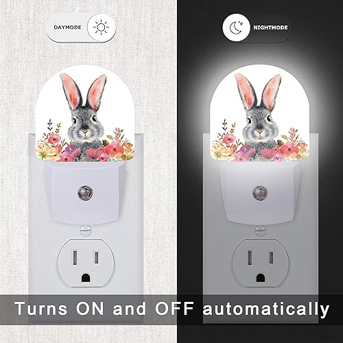 Miniatura 4 de Luz de noche de Pascua, lindo conejo con luces nocturnas de flores enchufables a la pared, lámpara LED con sensor de atardecer a amanecer, 0.5 W