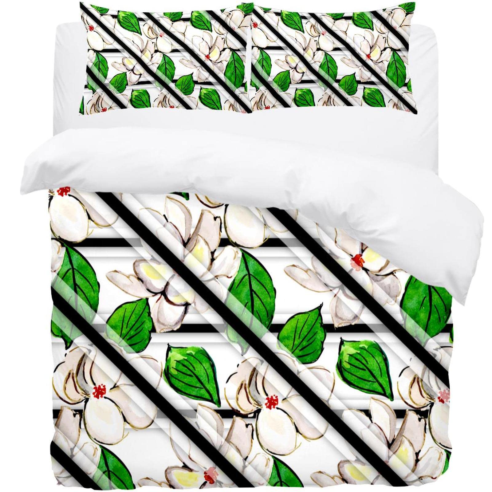 Parure de lit florale à rayures contre les nuits agitées avec housse de couette douce anti-plis