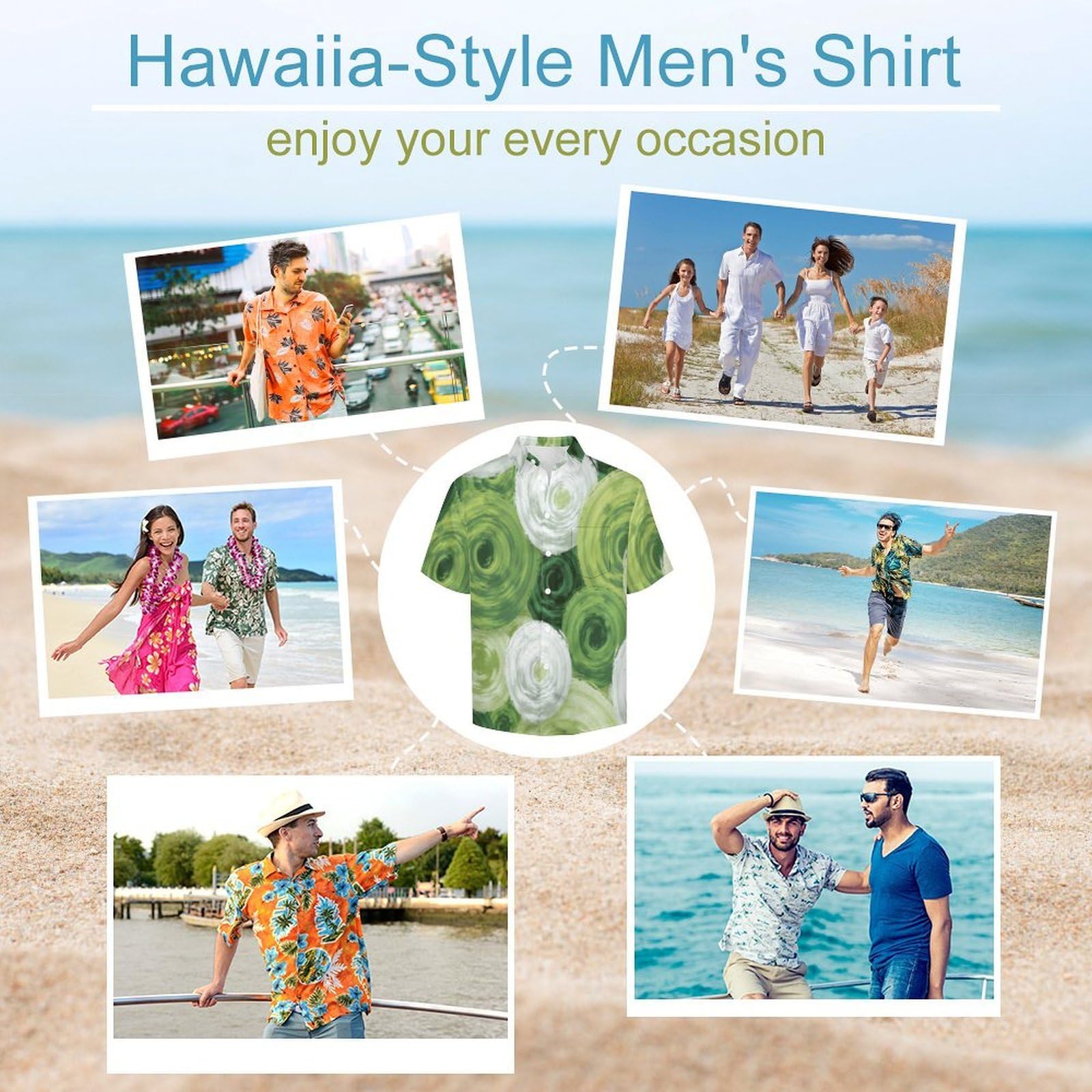 Camicia da Uomo Button Down con Stampa Cerchio Sovrapposto, Arte Moderna Camicia Hawaiana Casual a Maniche Corte Camicie da Spiaggia Camicie da Vacanza