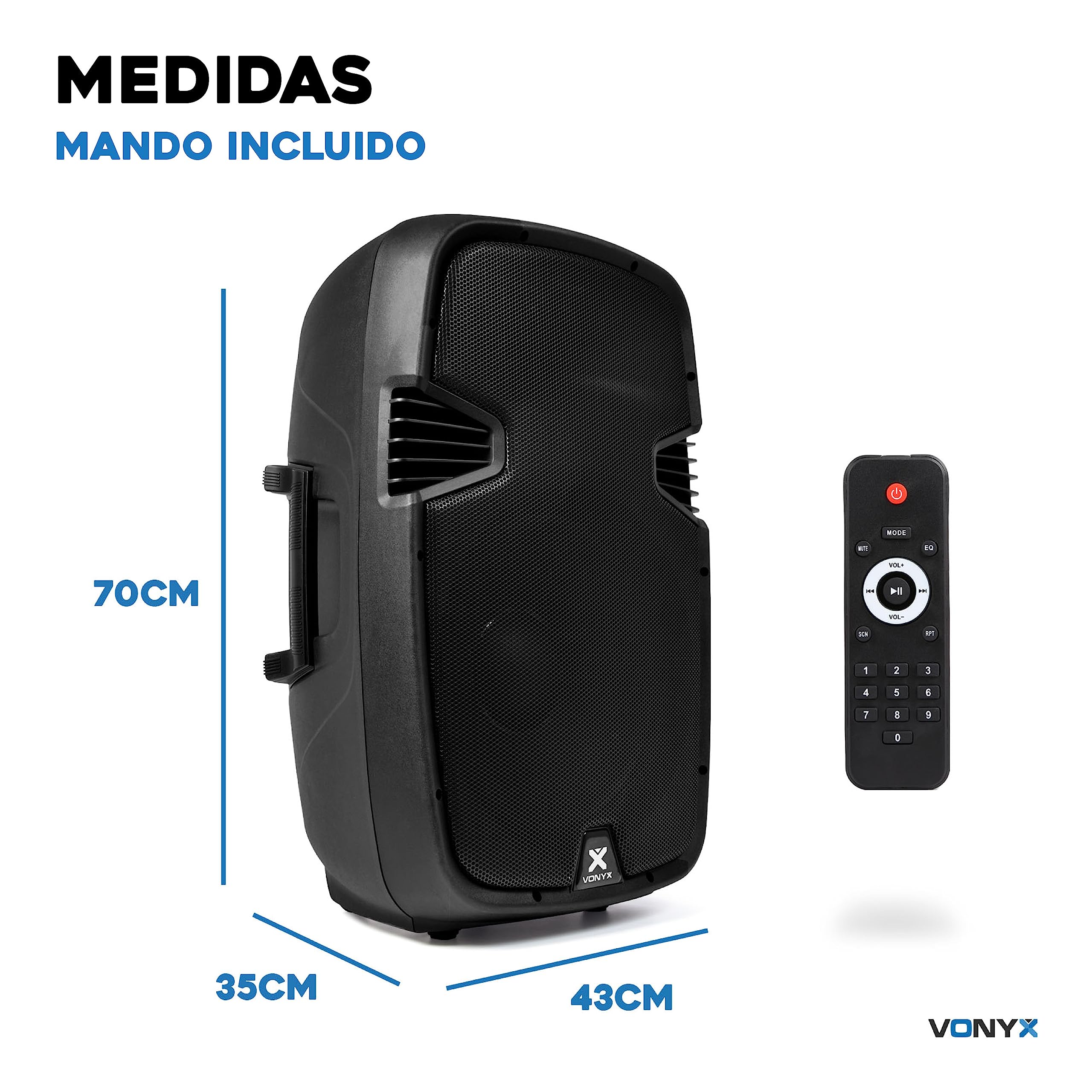 Vonyx SPJ-1500ABT Altavoz Activo 15” Autoamplificado 800W con Bluetooth, Reproductor MP3, USB/SD, Entrada Micrófono, Subwoofer Potente, Sonido Profesional para Fiestas, DJ, Eventos y Karaoke