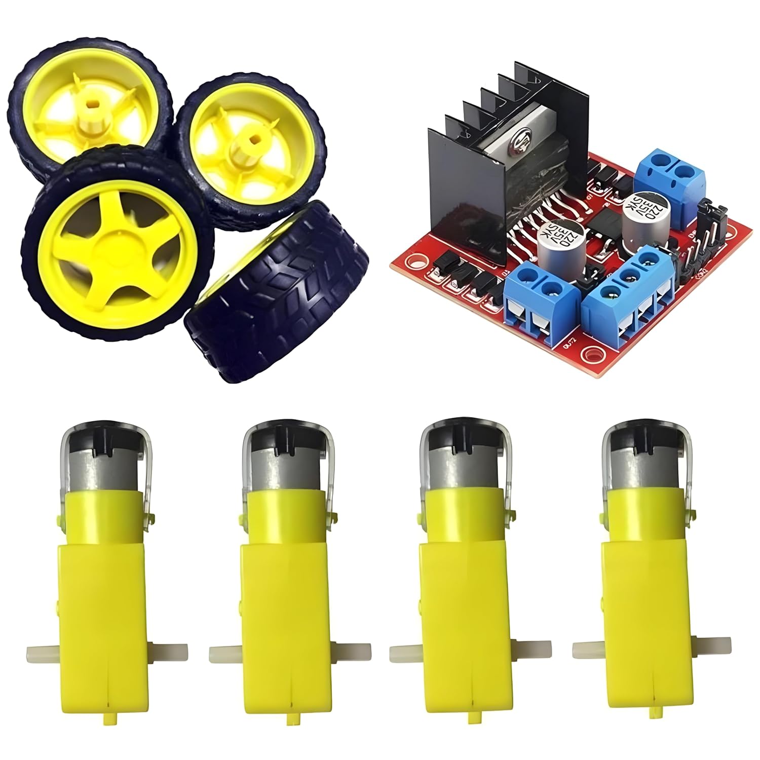 R&D L298N Motor Drive Controller Kit Dual Shaft Bo Motor, Yellow