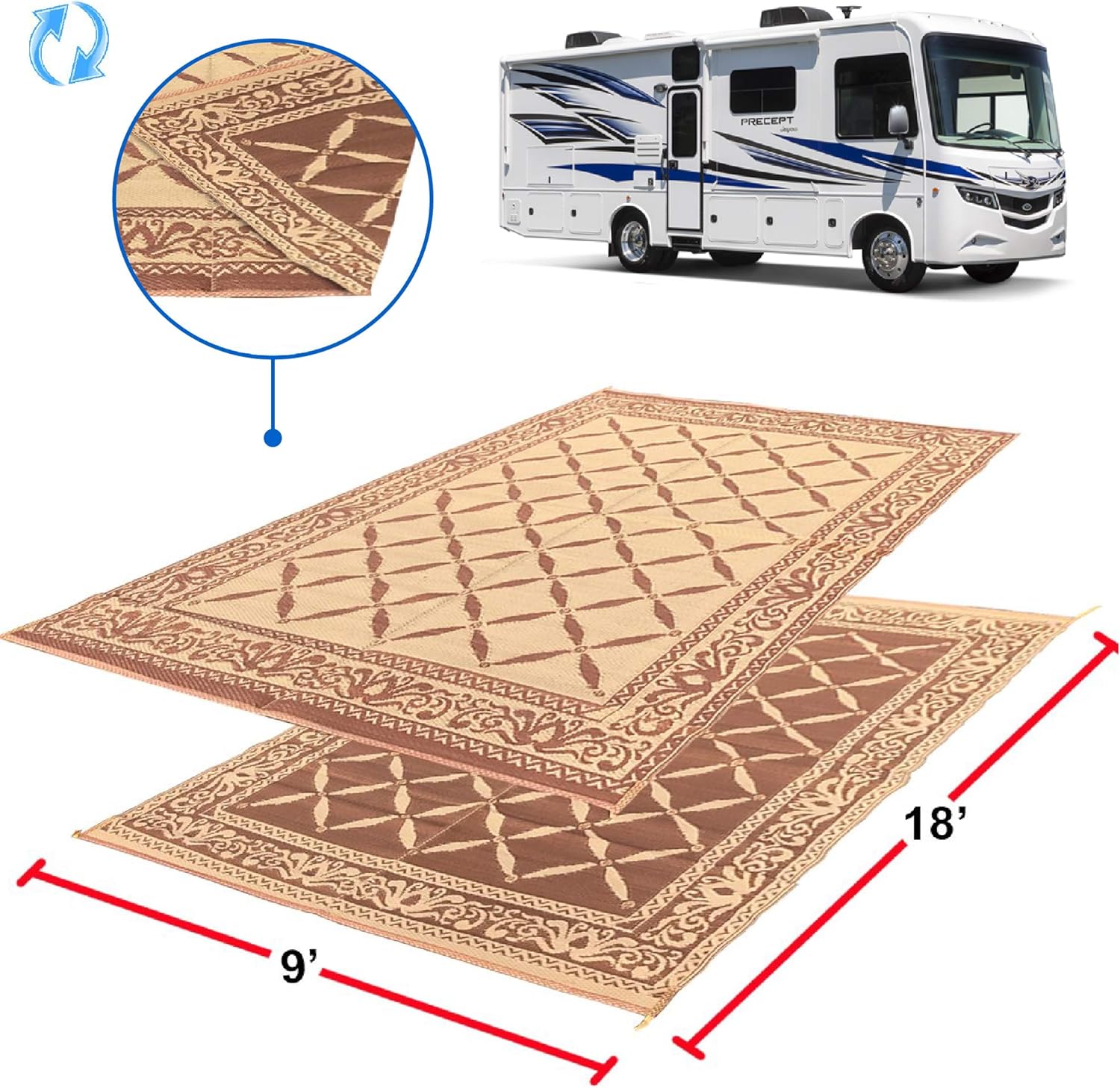 EasyGo Products Rv Camping Mats 9'X 18' Large Outdoor Patio Mat