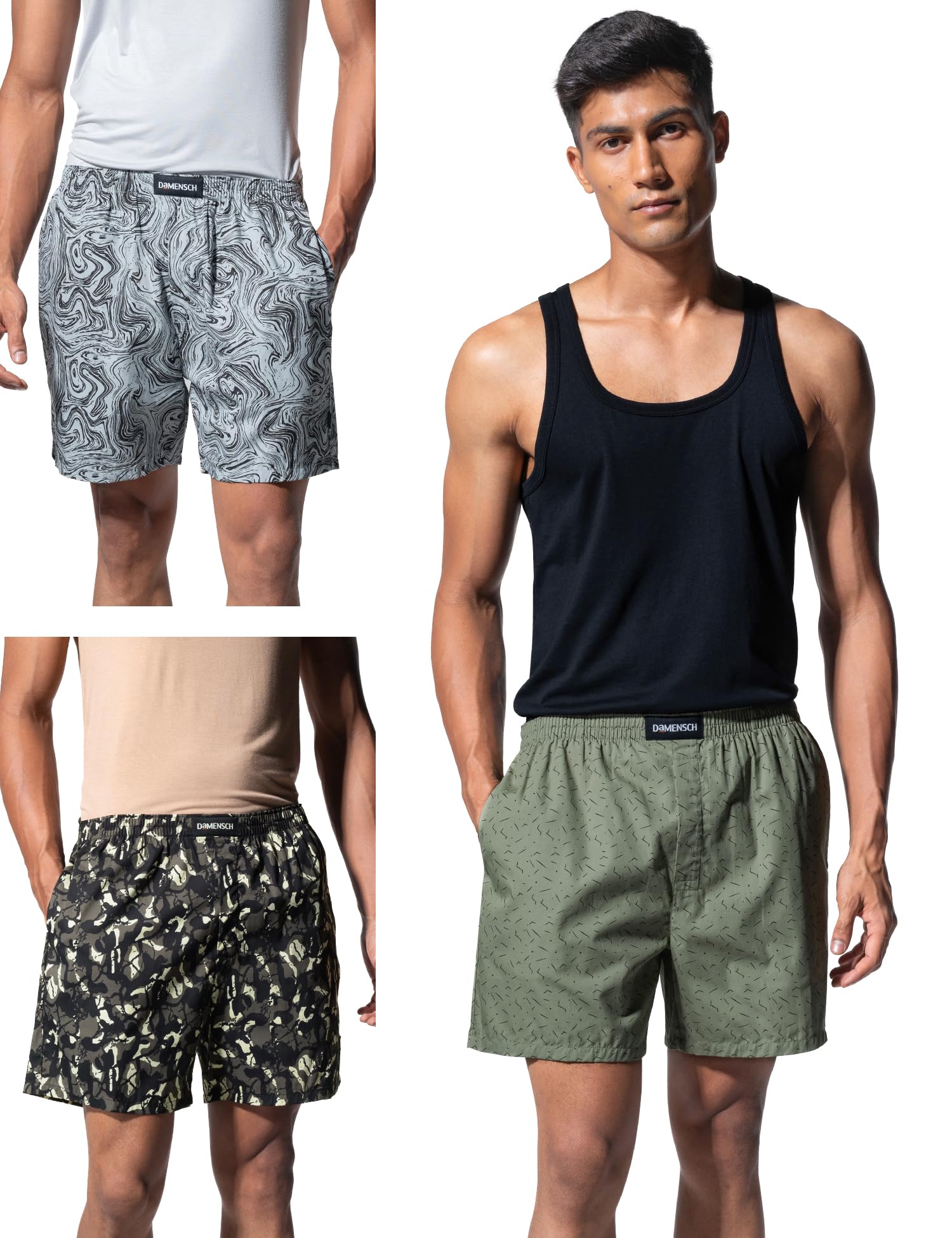 DAMENSCH Regular Fit Solid 100% Soft & Durable Cotton Boxer Shorts Dual Pockets Anti-Bacterial Moisture Wicking Microfibre Waistband Ultra-Light Boxers for Men