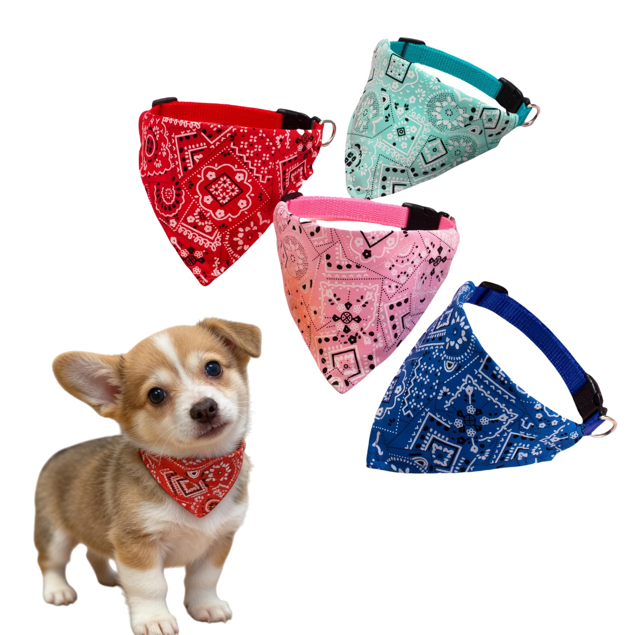 Dog Bandana Collar  Adjustable Cotton Dog Bandanas with Buckle, Cute Pattern Pet Neck Scarves for Photos & Parties medium