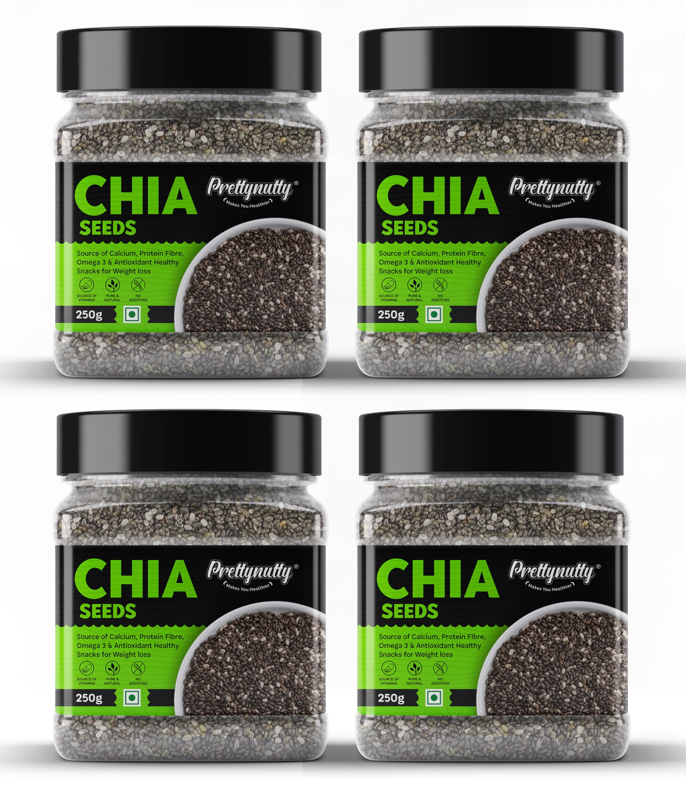 PrettyNutty Chia Seeds 250g, Omega-3 Seeds for Eating, Non-GMO & Fibre Rich Seeds, Best for Weight Loss & All Time Healthy Snacks. (250g[Pack of 4]) (B0CLBGBPXJ) Amazon Price History, Amazon Price Tracker