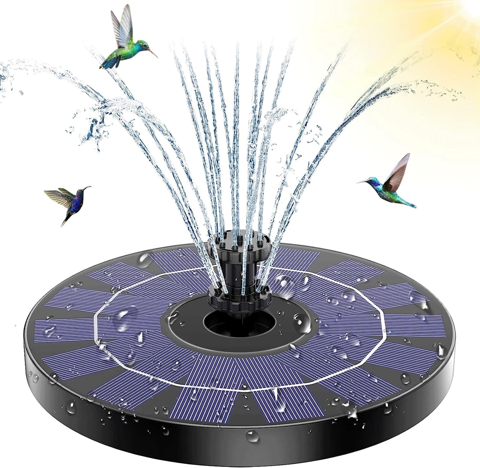 Fontana a energia solare, pompa ad acqua solare per bagno per uccelli, pompa dell'acqua solare con 6 ugelli, utilizzata per vasca per uccelli, acquario, cortile, stagno (16 cm)
