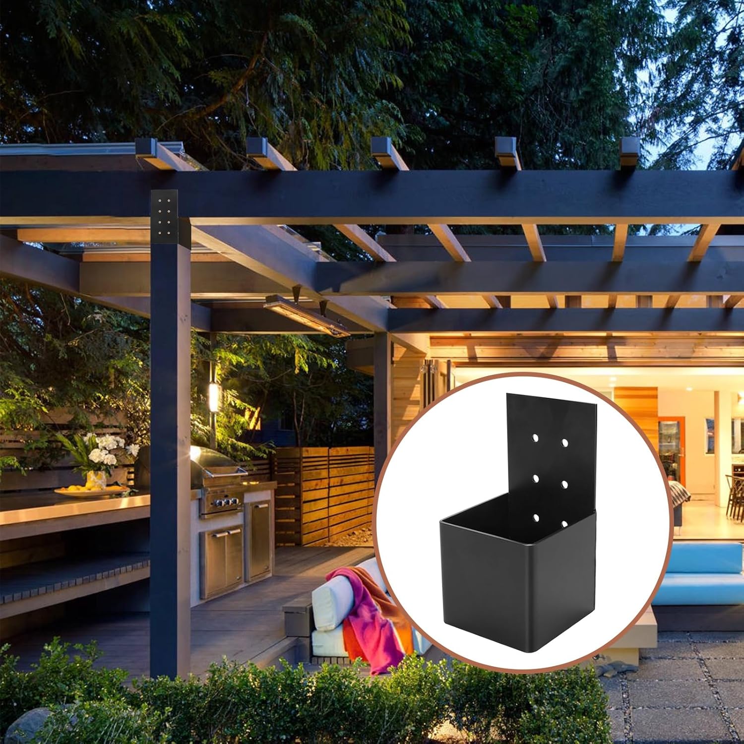 4 Pack Pergola Joist Brackets - Connector Brace for 4x4 Wood Posts, Post Top Rafter Brackets