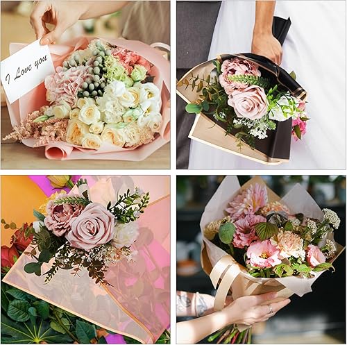 Miniatura 5 de Tofficu 60 hojas de papel de regalo de flores, papel de regalo floral con borde dorado para boda, manualidades, regalo, florería, bouquet, embalaje,