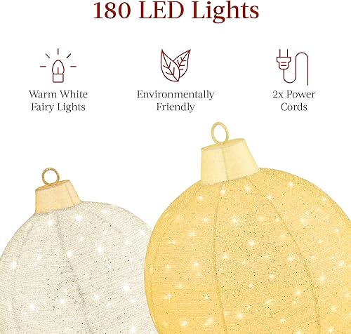 Miniatura 4 de Best Choice Products Juego de 2 adornos navideños emergentes iluminados para exteriores, decoración de bolas navideñas con 180 luces LED, 8