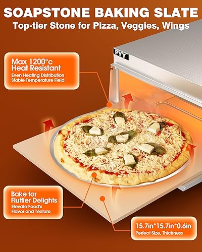 Miniatura 8 de PYY Horno eléctrico de pizza Hornos de pizza de encimera interior con ventana visual, olla comercial de pizza de 14 pulgadas 1800 W con piedra para