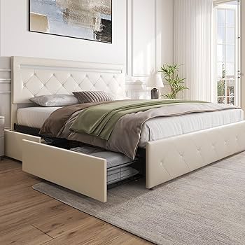 ベッドフレーム BED + MATTRESS with storage - 160x200 cm Amazon.com: Benevika Full Size Bed Frame with 4 Drawers and