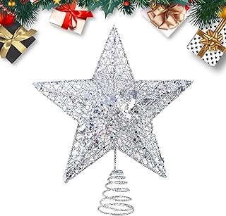 KEYIDO Silver Star for Christmas Tree Christmas Tree Star Topper 25cm/8 inch Xmas Tree Star for Christmas Decorations
