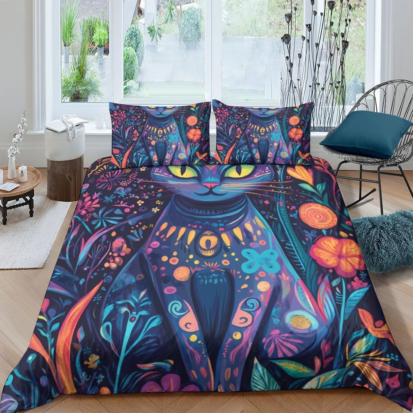Ctjqhvkz Style-4 3D Printed Fantasy Cat Fitted Sheet Microfiber Soft Breathable Floral Bed Cover For Bedroom Guest Room Decor Single（135X200cm）