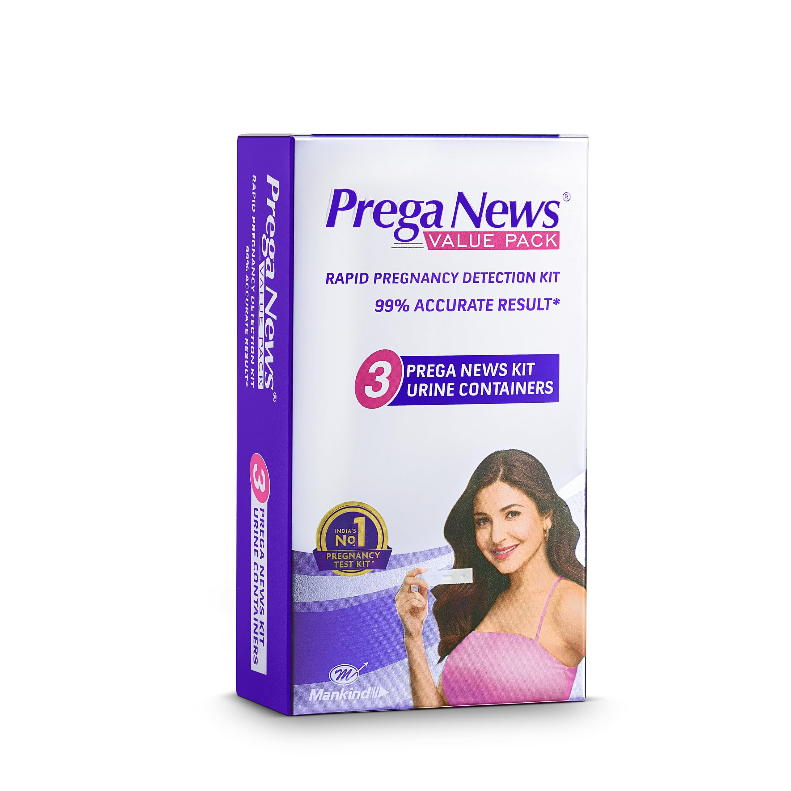 Prega News Value Pack One Step Urine HCG Pregnancy Test Kit Device - Pack of 3 Test Kits| 99% Accurate Results in 5 Mins | India's No 1 Pregnancy Kit