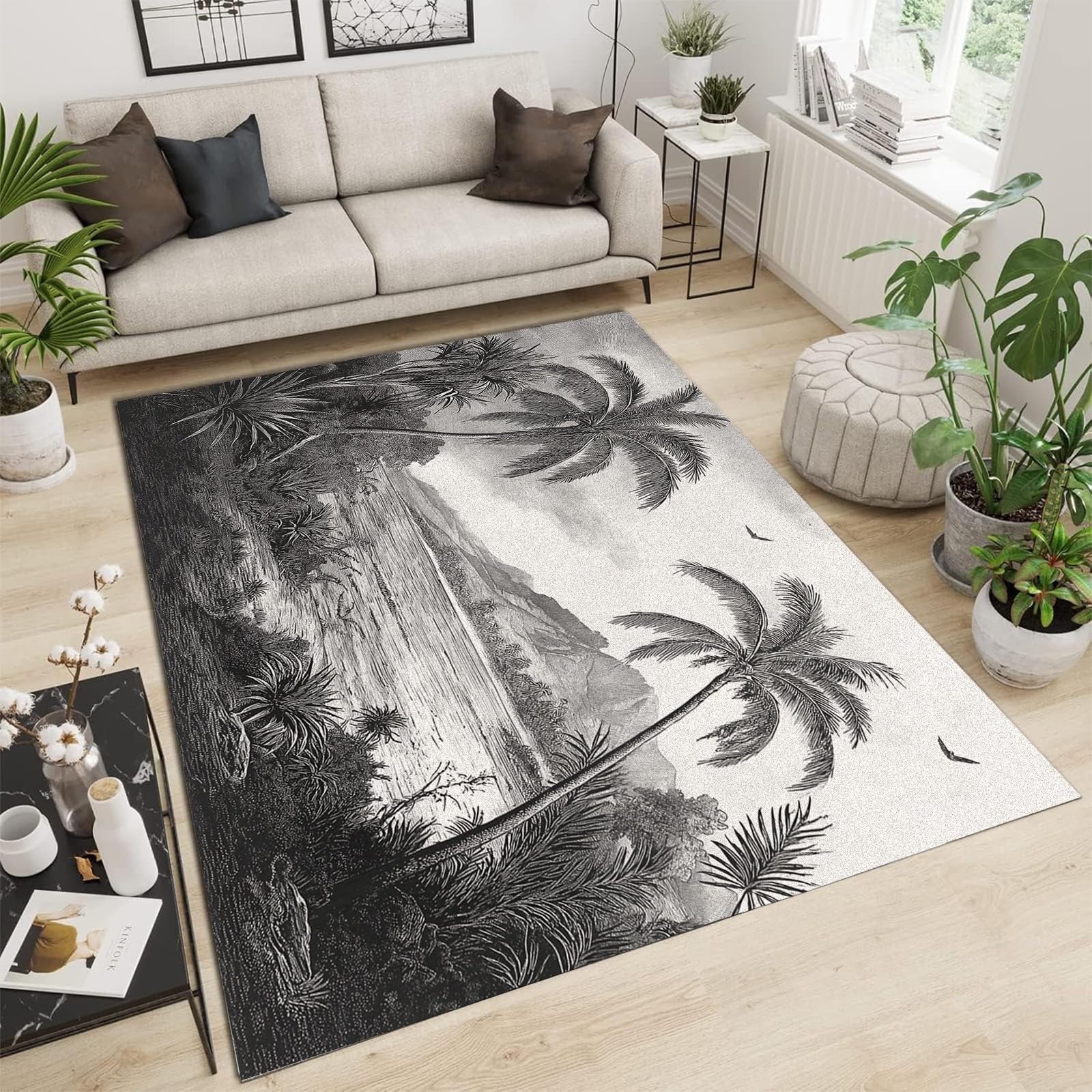 Tapis Abstrait Moderne 180x270 cm | Grand Tapis Salon Poil Ras Végétation Luxuriante