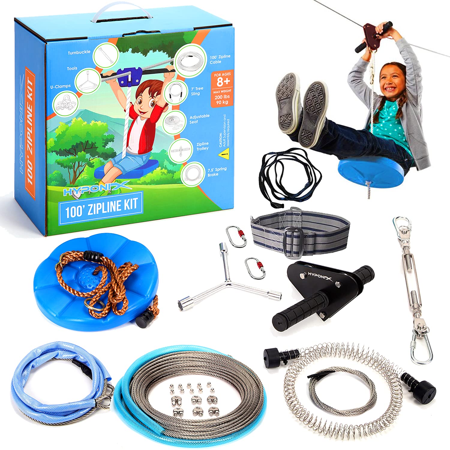 Buy Hyponix 100' Zipline Kits for Backyard for Adults / Kids 100