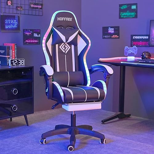 Miniatura 6 de HOFFREE - Silla de Gaming con Masaje, Luces LED RGB y Reposapiés - Silla Ergonómica para Computadora con Respaldo Alto, Silla de Videojuego con